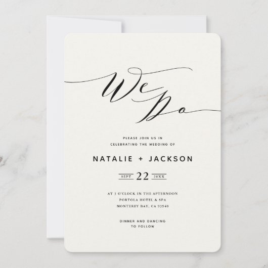 「私たちらしく」ネイビーブルーのスクリプトテキストがおしゃれな結婚式の招待状 案内状 (正面)