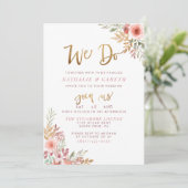 「私たちらしく」手書きスクリプトとキュートなバラのウェディング 招待状 (スタンド正面)