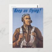 私たちを飛び続けよう! ヴィンテージのアフリカ系アメリカ人WW2パイロット ポストカード (正面/裏面)