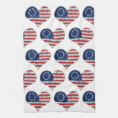 私たちアメリカ国旗のハートキッチンタオル キッチンタオル (縦)