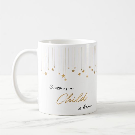 私たちエレガントに言えば、子供は金ゴールドの生まれクリスマスだ コーヒーマグカップ (左)