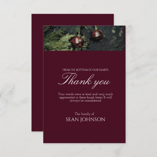 私たちエレガントのハートの葬儀で永遠にブルゴーニュ サンキューカード (正面/裏面)