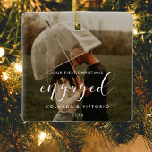 私たちエレガントの初めてのクリスマスの婚約したカップル写真 セラミックオーナメント