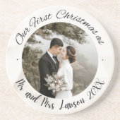 私たちエレガントの初めてのクリスマスの結婚写真コースター コースター (正面)