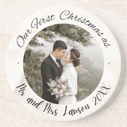 私たちエレガントの初めてのクリスマスの結婚写真コースター コースター (正面)