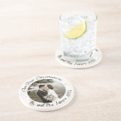 私たちエレガントの初めてのクリスマスの結婚写真コースター コースター (側面)