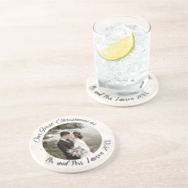 私たちエレガントの初めてのクリスマスの結婚写真コースター コースター