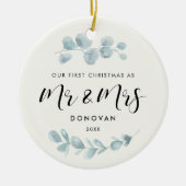私たちエレガントの初めてのクリスマスの結婚写真 セラミックオーナメント (正面)
