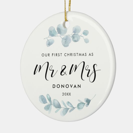 私たちエレガントの初めてのクリスマスの結婚写真 セラミックオーナメント (左)