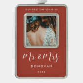 私たちエレガントの初めてのクリスマスは写真さん&ミセス シルバープレートフレームオーナメント (正面)