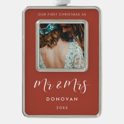 私たちエレガントの初めてのクリスマスは写真さん&ミセス シルバープレートフレームオーナメント (正面)