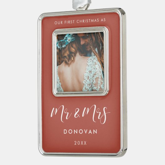 私たちエレガントの初めてのクリスマスは写真さん&ミセス シルバープレートフレームオーナメント (左)