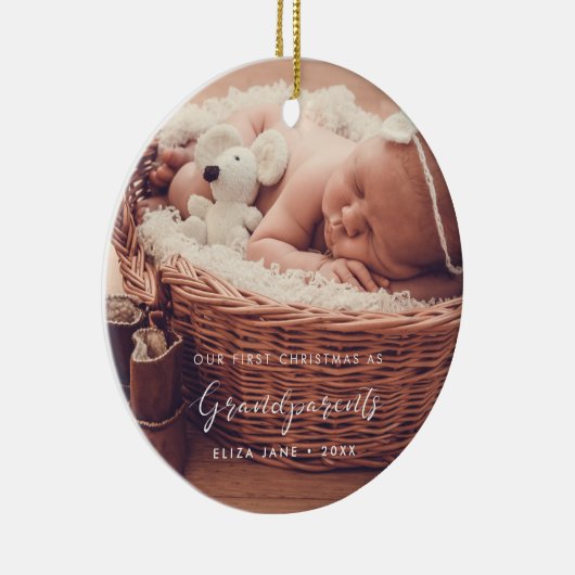私たちエレガントの初めてのクリスマスを祖父母としてシック セラミックオーナメント (右)