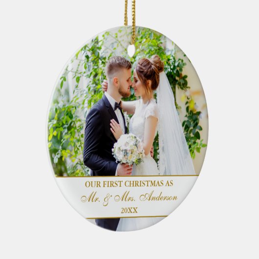 私たちエレガントの初めてのクリスマスホワイト金ゴールド2写真 セラミックオーナメント (右)