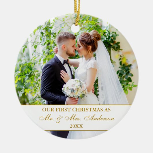 私たちエレガントの初めてのクリスマスホワイト金ゴールド2写真 セラミックオーナメント (正面)