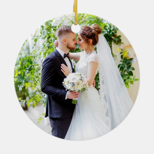 私たちエレガントの初めてのクリスマスホワイト金ゴールド2写真 セラミックオーナメント (裏面)