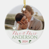 私たちエレガントの初めてのクリスマス結婚式の結婚した写真 セラミックオーナメント (正面)