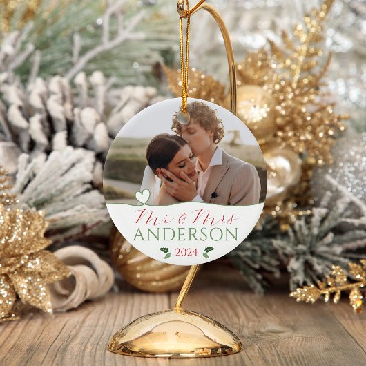 私たちエレガントの初めてのクリスマス結婚式の結婚した写真 セラミックオーナメント