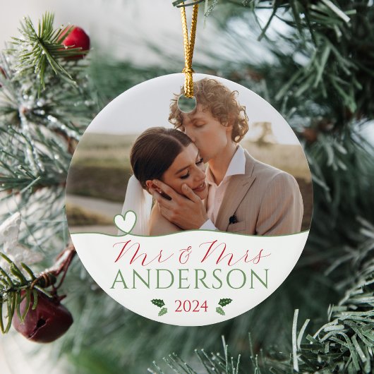 私たちエレガントの初めてのクリスマス結婚式の結婚した写真 セラミックオーナメント