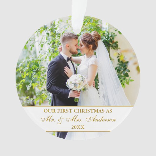 私たちエレガントの初めてのクリスマス金ゴールドホワイト2写真 オーナメント (正面)