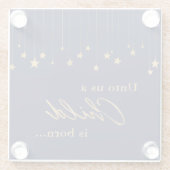 私たちエレガントの子供は生まれ金ゴールド青のクリスマス ガラスコースター (裏面)