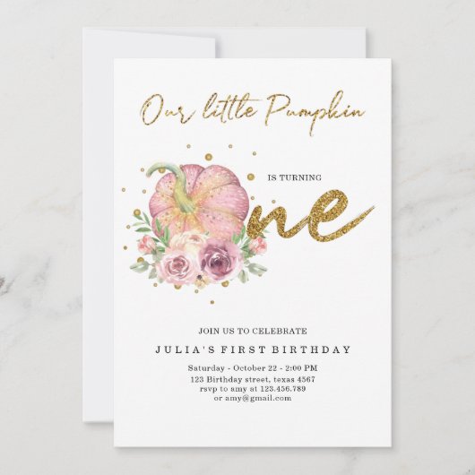 私たちエレガントの小さなかぼちゃの最初の誕生日 招待状 (正面)