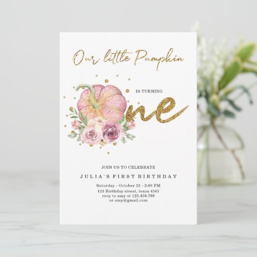 私たちエレガントの小さなかぼちゃの最初の誕生日 招待状 (スタンド正面)