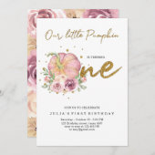 私たちエレガントの小さなかぼちゃの最初の誕生日 招待状 (正面/裏面)