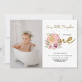 私たちエレガントの小さなカボチャ最初の誕生日写真 招待状 (正面)