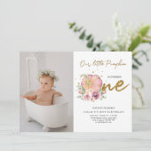 私たちエレガントの小さなカボチャ最初の誕生日写真 招待状 (スタンド正面)