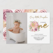 私たちエレガントの小さなカボチャ最初の誕生日写真 招待状 (正面/裏面)