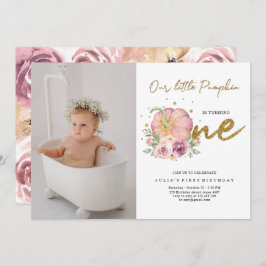 私たちエレガントの小さなカボチャ最初の誕生日写真 招待状