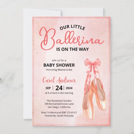 私たちエレガントの小さなバレリーナ赤ちゃんシャワー 招待状 (正面)