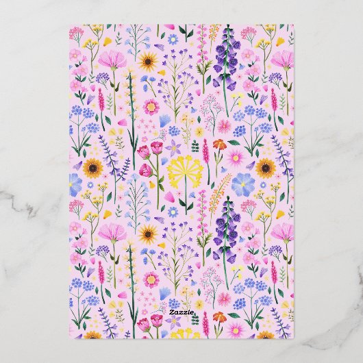 私たちエレガントの小さな野花の女の子ファースト誕生日 箔招待状 (裏面)