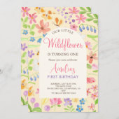 私たちエレガントの小さな野花ガールファースト誕生日 招待状 (正面/裏面)