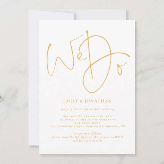 私たちエレガントはゴールデンスクリプトQRコード結婚の 招待状 (正面)