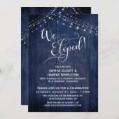 私たちエレガントはタイポグラフィ&ライト、ネイビーウッド駆け落ち 招待状 (正面/裏面)