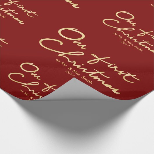 私たちカスタムの初めてのクリスマスをクリスマス夫妻として ラッピングペーパー (角)