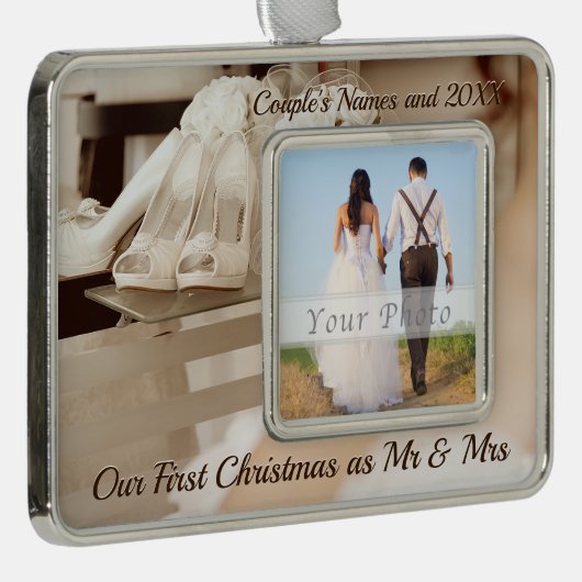 私たちカスタムの初めてのクリスマスをミセス・オーナメントとして シルバープレートフレームオーナメント (右)