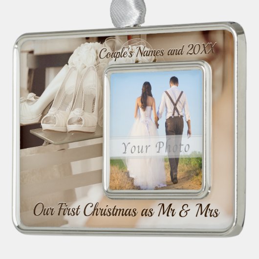 私たちカスタムの初めてのクリスマスをミセス・オーナメントとして シルバープレートフレームオーナメント (左)