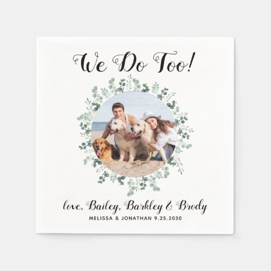 私たちカスタムは緑の犬の写真ペットの結婚行う スタンダードカクテルナプキン (正面)