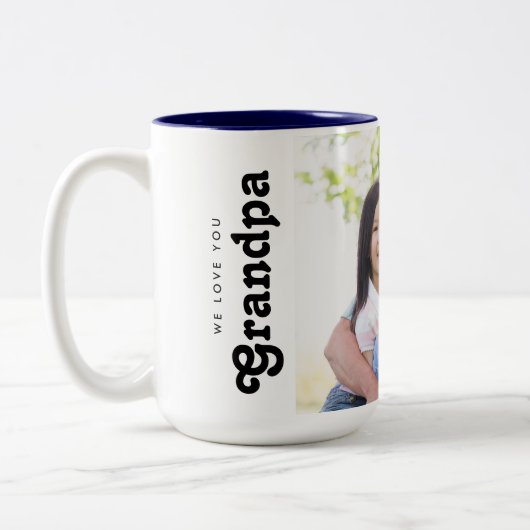 私たちカスタムは、おじいちゃん写真を愛している ツートーンマグカップ (左)