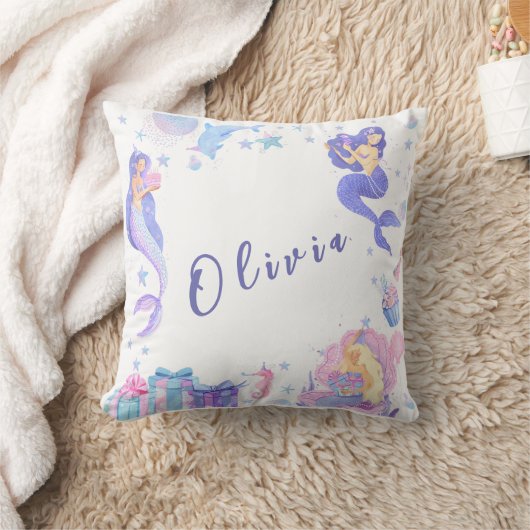 私たちカラフルの小さな人魚のすべての年齢誕生日 クッション (ブランケット)