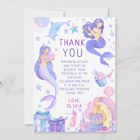 私たちカラフルの小さな人魚のすべての年齢誕生日 サンキューカード (正面)