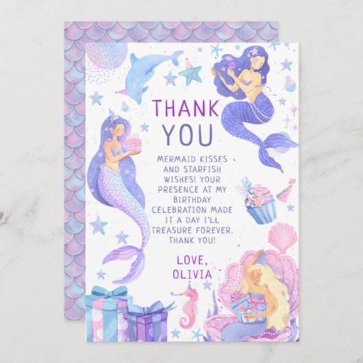 私たちカラフルの小さな人魚のすべての年齢誕生日 サンキューカード (正面/裏面)