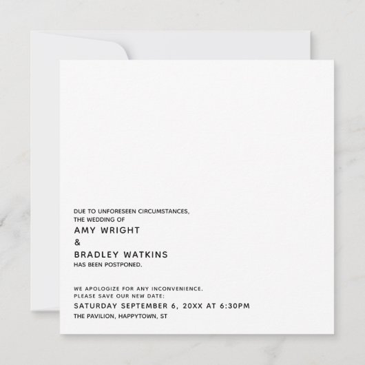 私たちシンプルがハグできる場合延期さ結婚れた 招待状 (裏面)