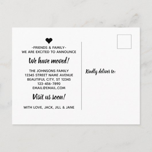 私たちシンプルが移動来訪問コールの最初の家に移動 案内ポストカード (裏面)