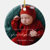 私たちシンプルの初めてのクリスマスを祖父母の写真として セラミックオーナメント (裏面)