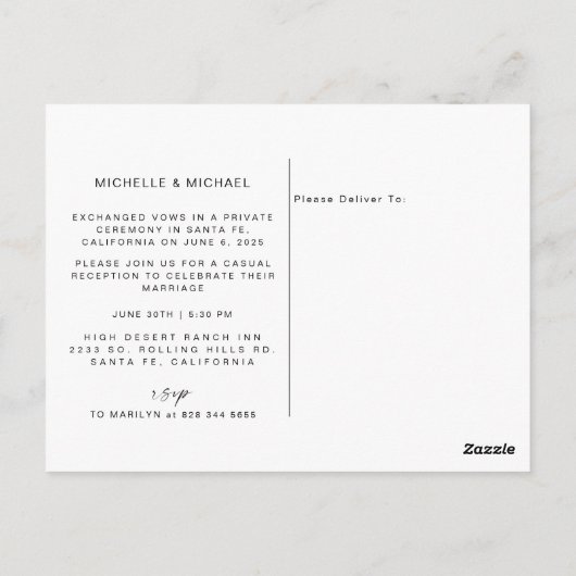 私たちシンプルは結婚式のレセプション写真を撮った ポストカード (裏面)