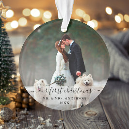 私たちスタイリッシュの初めてのクリスマスの結婚写真をスクリプト オーナメント